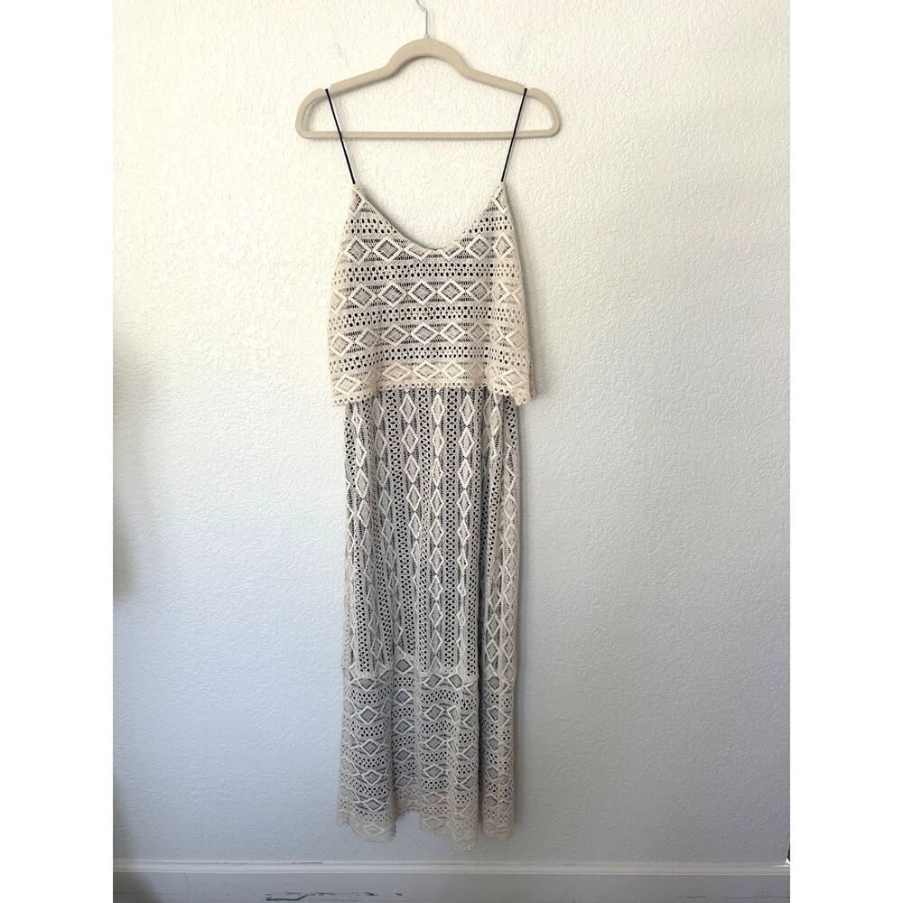 Dolce Vita Crochet Knit Peasant Bohemian Maxi Dress